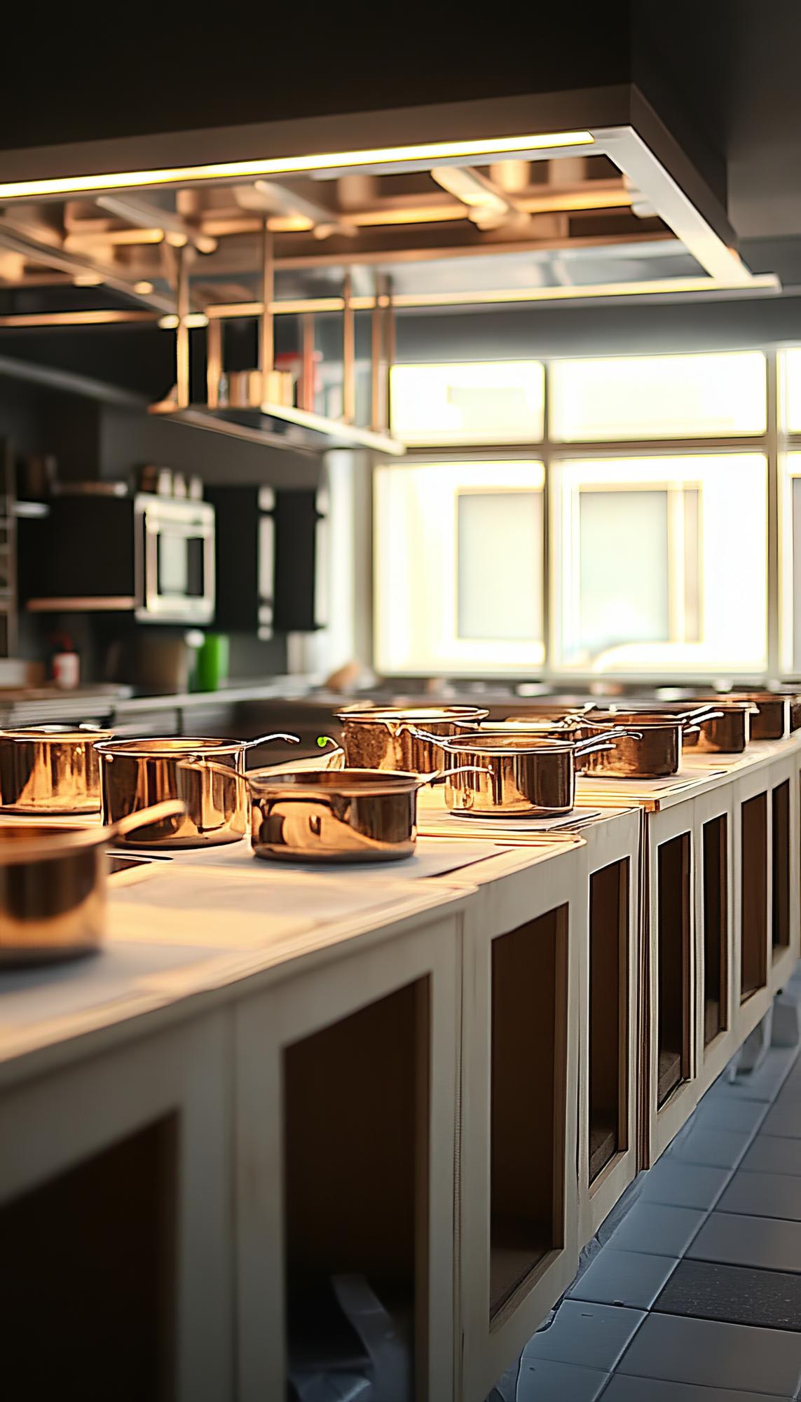 Interior of culinary studio with cooking stations